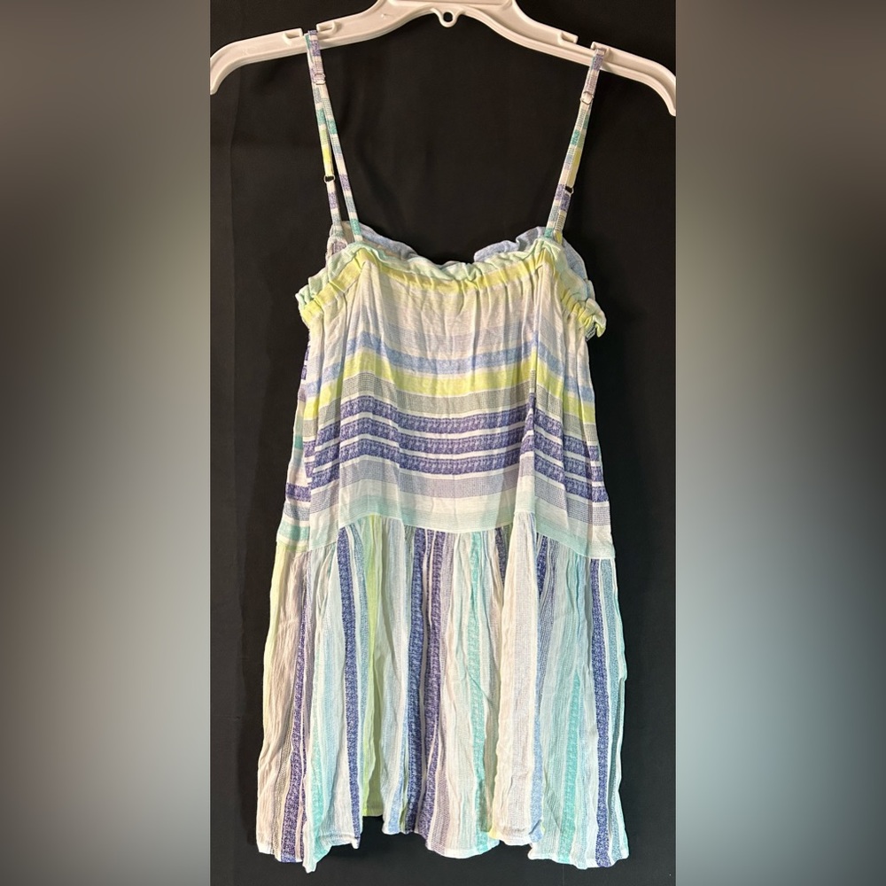 Staccato Striped Cami Tank Small Blue Green Yellow Flowy Babydoll Top